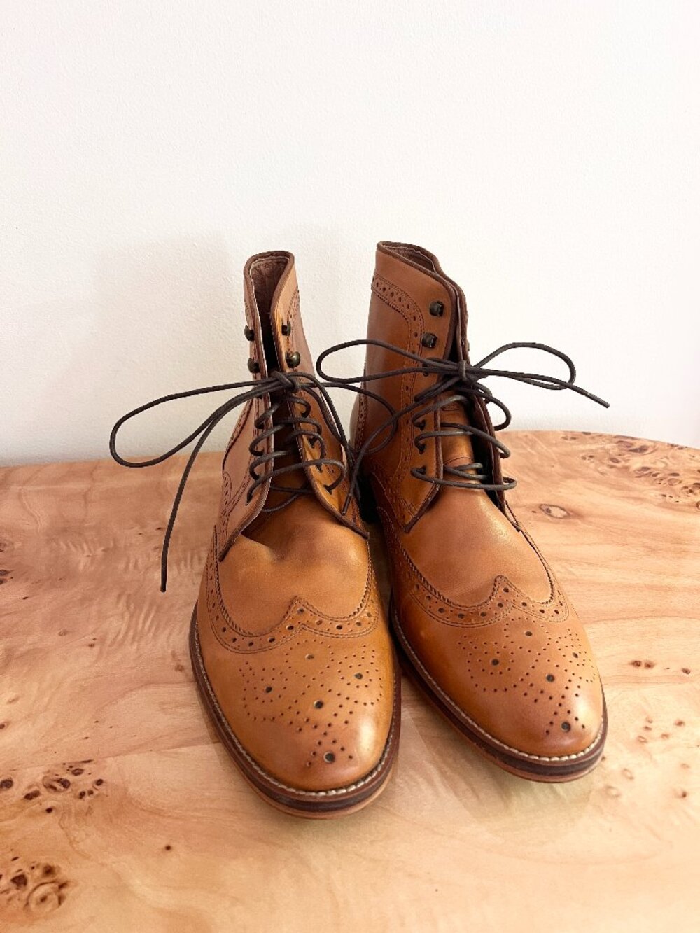 Vintage Tan Leather Wingtip Brogue Boots Johnston & Murphy